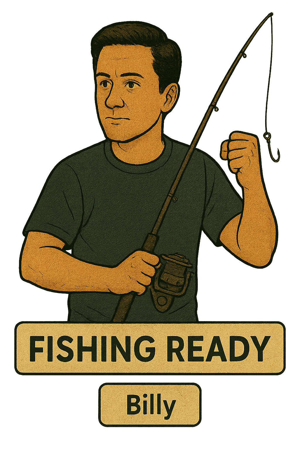 Billy 'Baggin's' with fishing rod ready to fish
